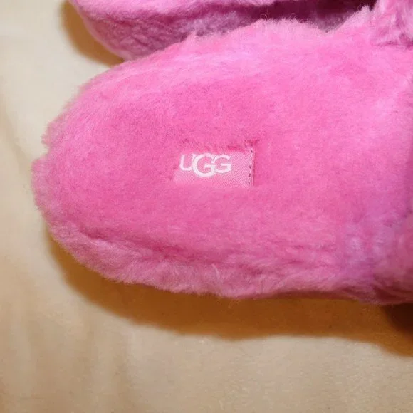 NIB UGG FLUFFITA WEDGE SLIP ON SHEARLING SLIP ON SLIPPER SANDALS PINK - Picture 5 of 8